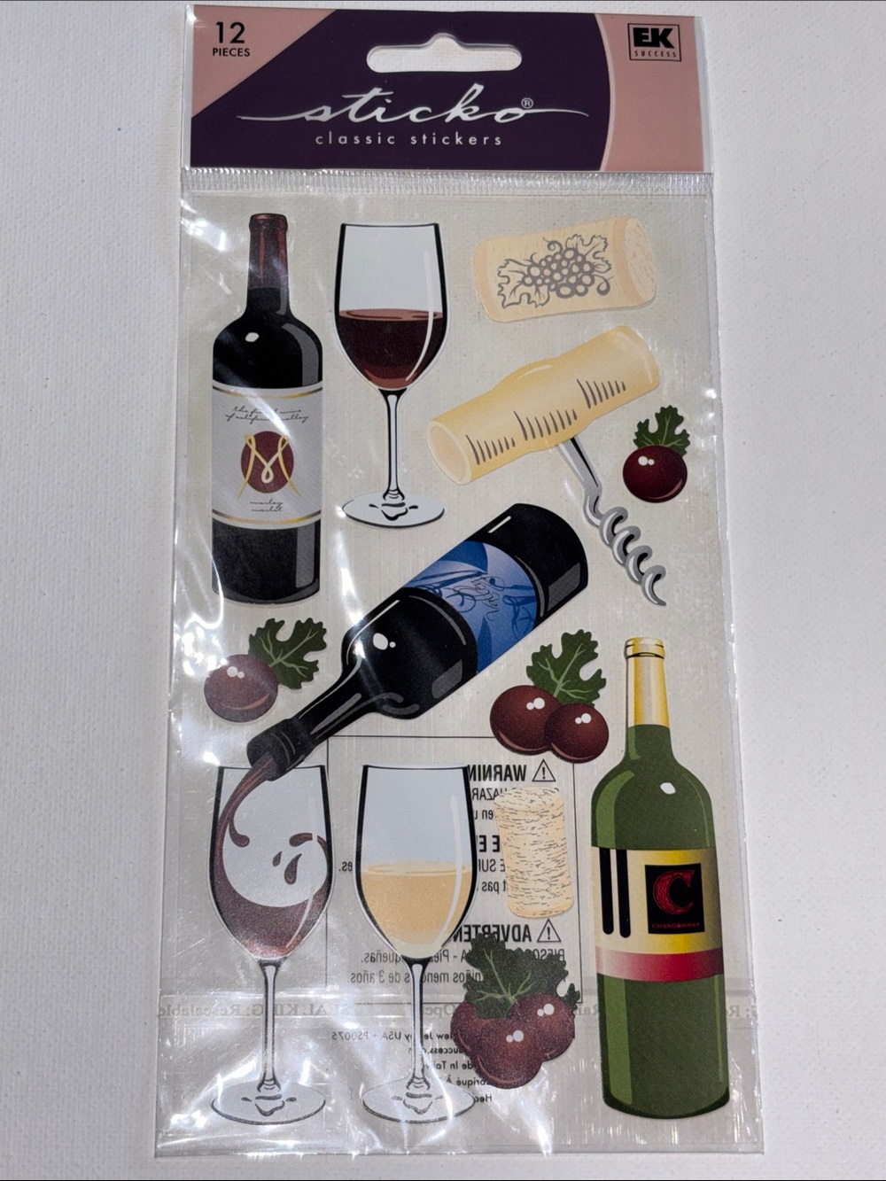 Sticko Classic Wine Sticker Wine Party Stickers - Red, Green, Cream Accents